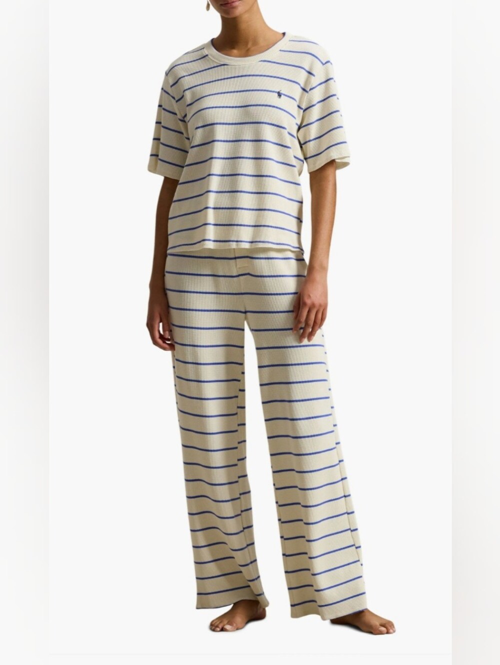 Polo Ralph Lauren Waffle Knit Pajama Set  Cream Striped Large New W REPAIR Large